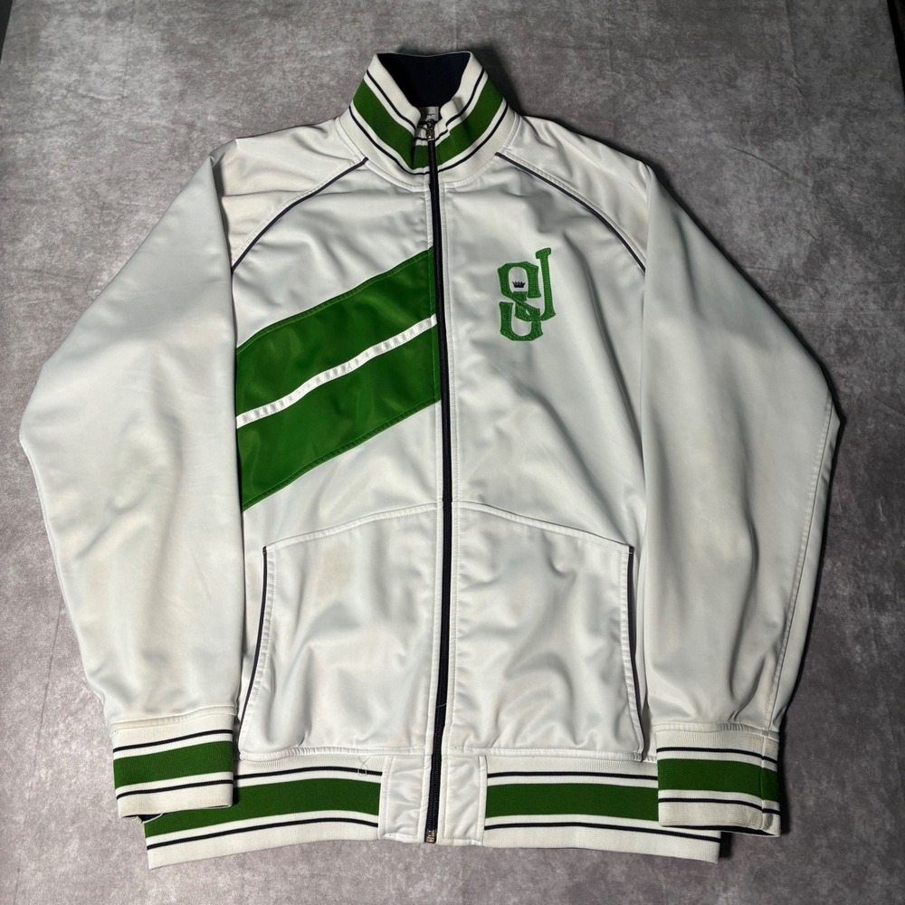 Y2K Sean John Mens Track Jacket White Green Y2K Full Zip Embroidered